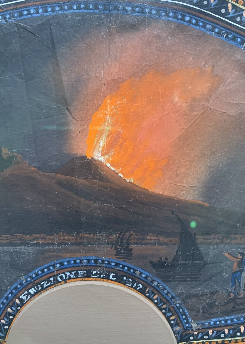 Neapolitan School Pair Of Eruptions Of Vesuvius Fans -italy Naples Grand Tour Gouaches -photo-6