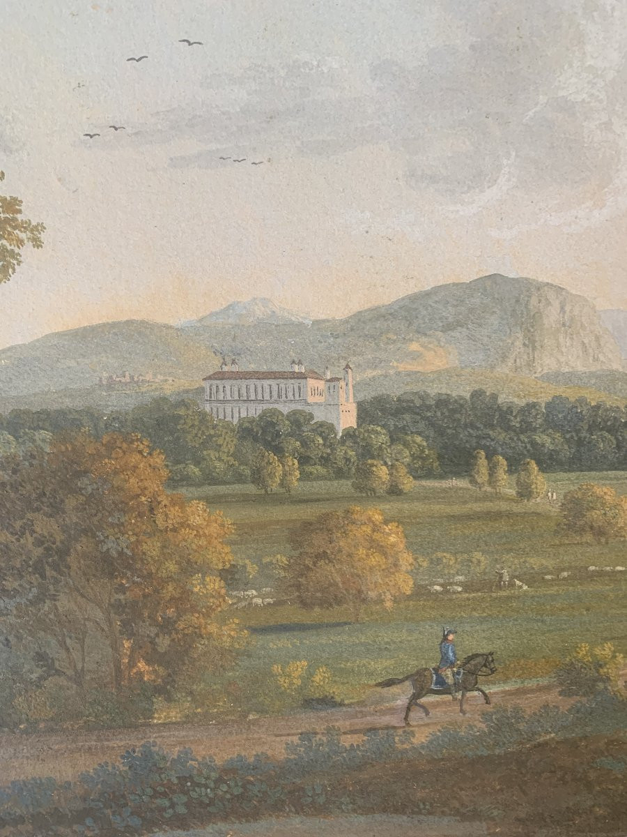 Luigi Fergola (attr.)- Neapolitan School - View Of Persano - Gouache - 1820 Ca Naples Italy-photo-1