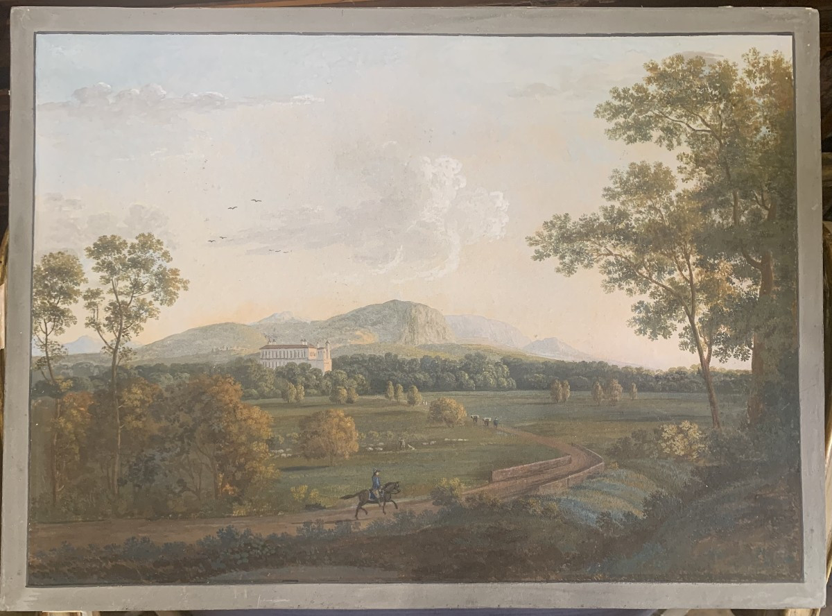 Luigi Fergola (attr.)- Neapolitan School - View Of Persano - Gouache - 1820 Ca Naples Italy