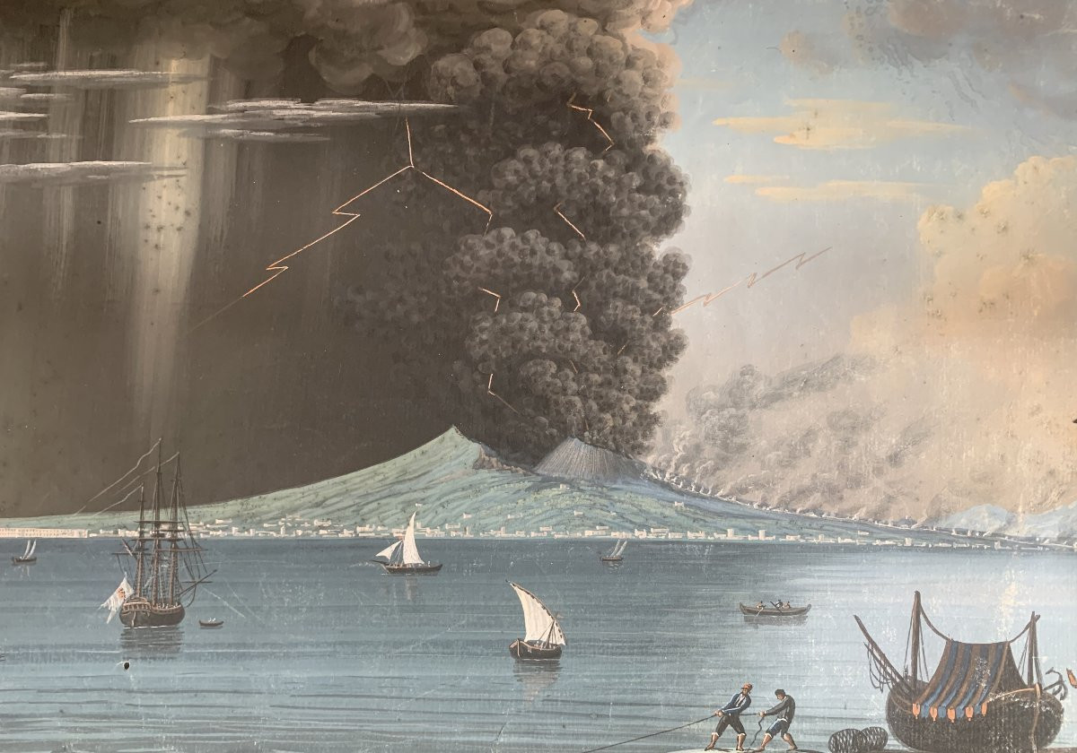 Neapolitan School - Two Eruptions Of Vesuvius Of June 1794 - Naples Italy Gouaches Grand Tour-photo-3