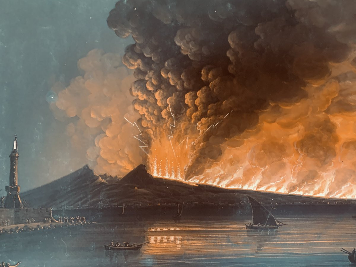 Neapolitan School - Two Eruptions Of Vesuvius Of June 1794 - Naples Italy Gouaches Grand Tour-photo-2