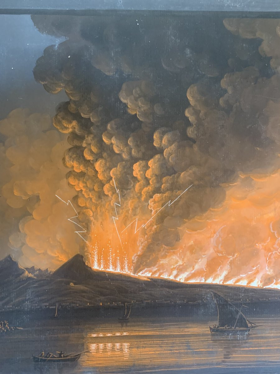 Neapolitan School - Two Eruptions Of Vesuvius Of June 1794 - Naples Italy Gouaches Grand Tour-photo-4