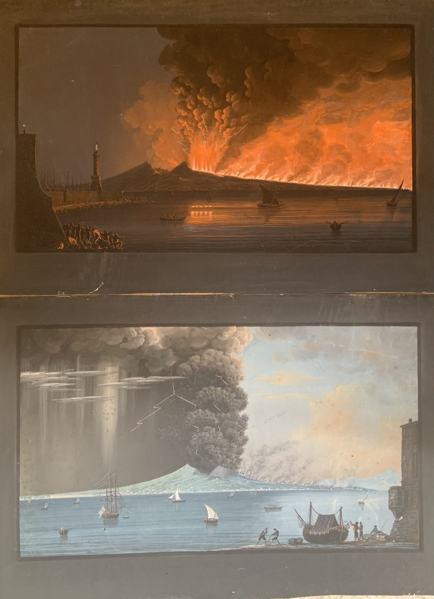 Neapolitan School - Two Eruptions Of Vesuvius Of June 1794 - Naples Italy Gouaches Grand Tour