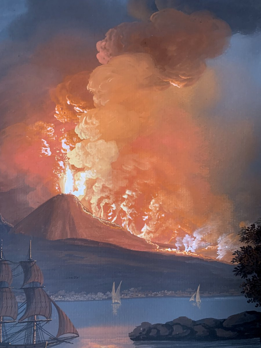 Camillo De Vito (attr.) -eruption Of Vesuvius In 1806- Neapolitan Gouache Naples Italian-photo-2