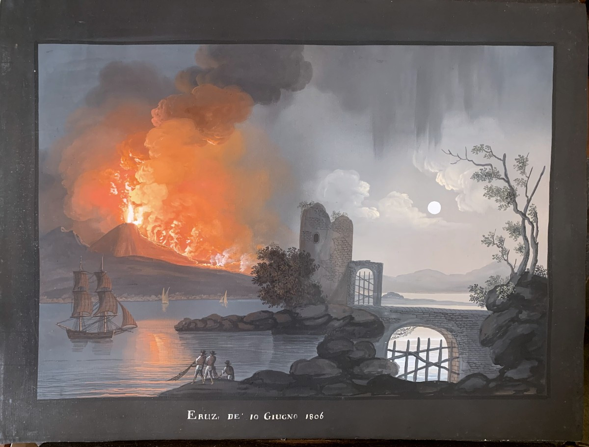 Camillo De Vito (attr.) -eruption Of Vesuvius In 1806- Neapolitan Gouache Naples Italian