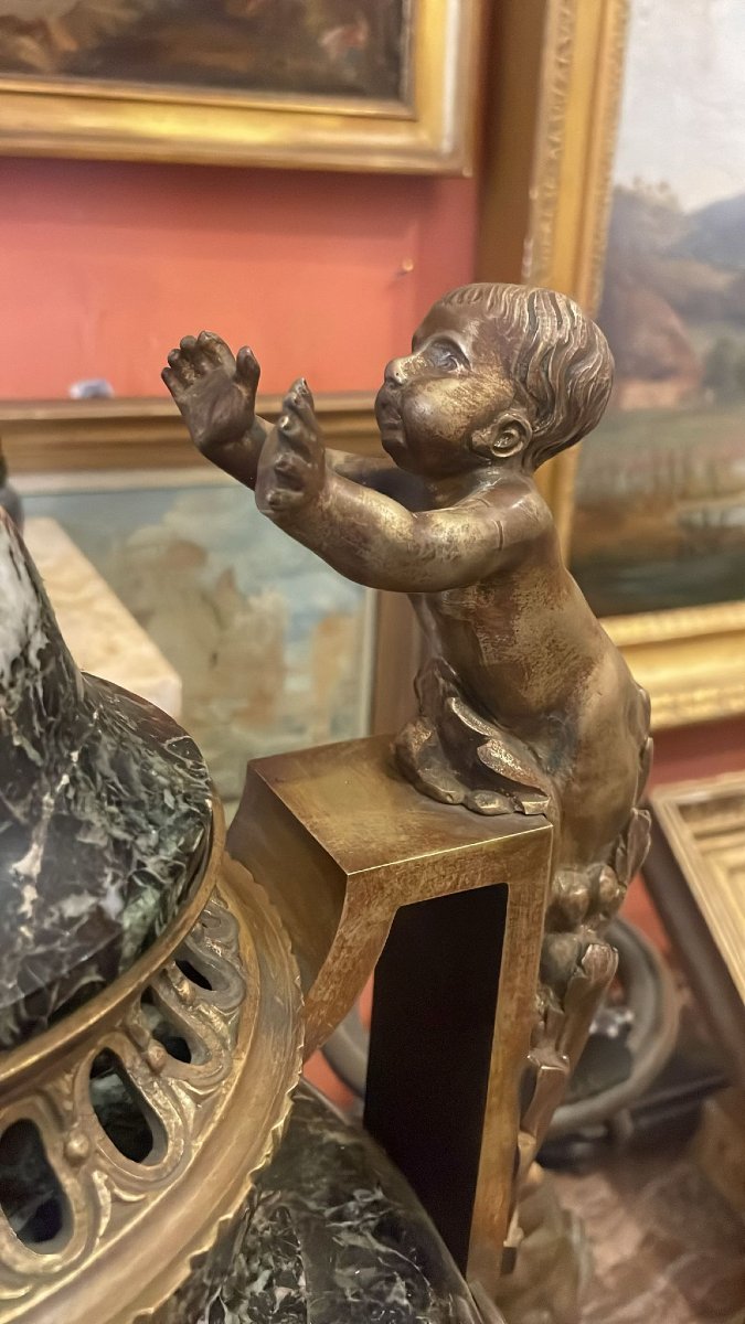 Marble Vase With Bronze Inserts Depicting Floral Motifs And Cherubs, Italy-france-photo-3