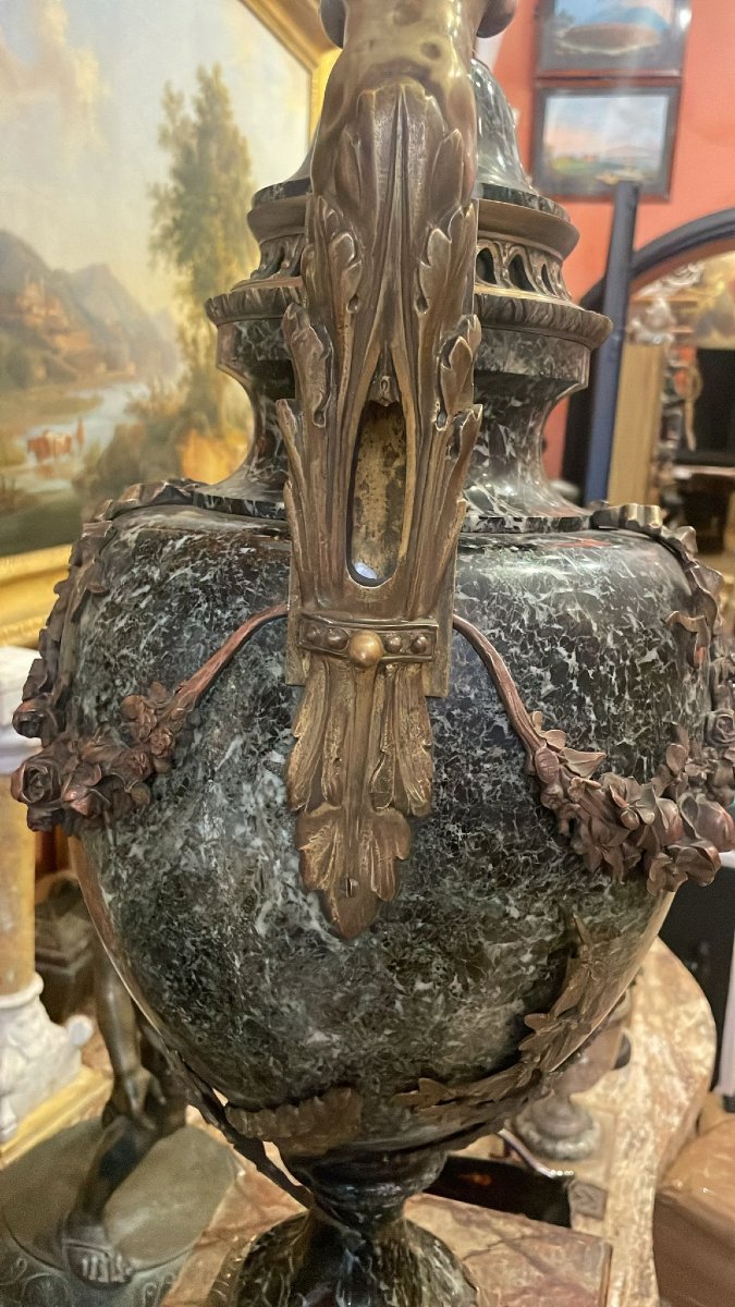 Marble Vase With Bronze Inserts Depicting Floral Motifs And Cherubs, Italy-france-photo-4