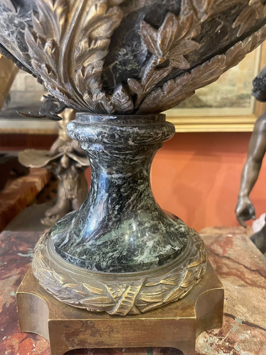 Marble Vase With Bronze Inserts Depicting Floral Motifs And Cherubs, Italy-france-photo-1