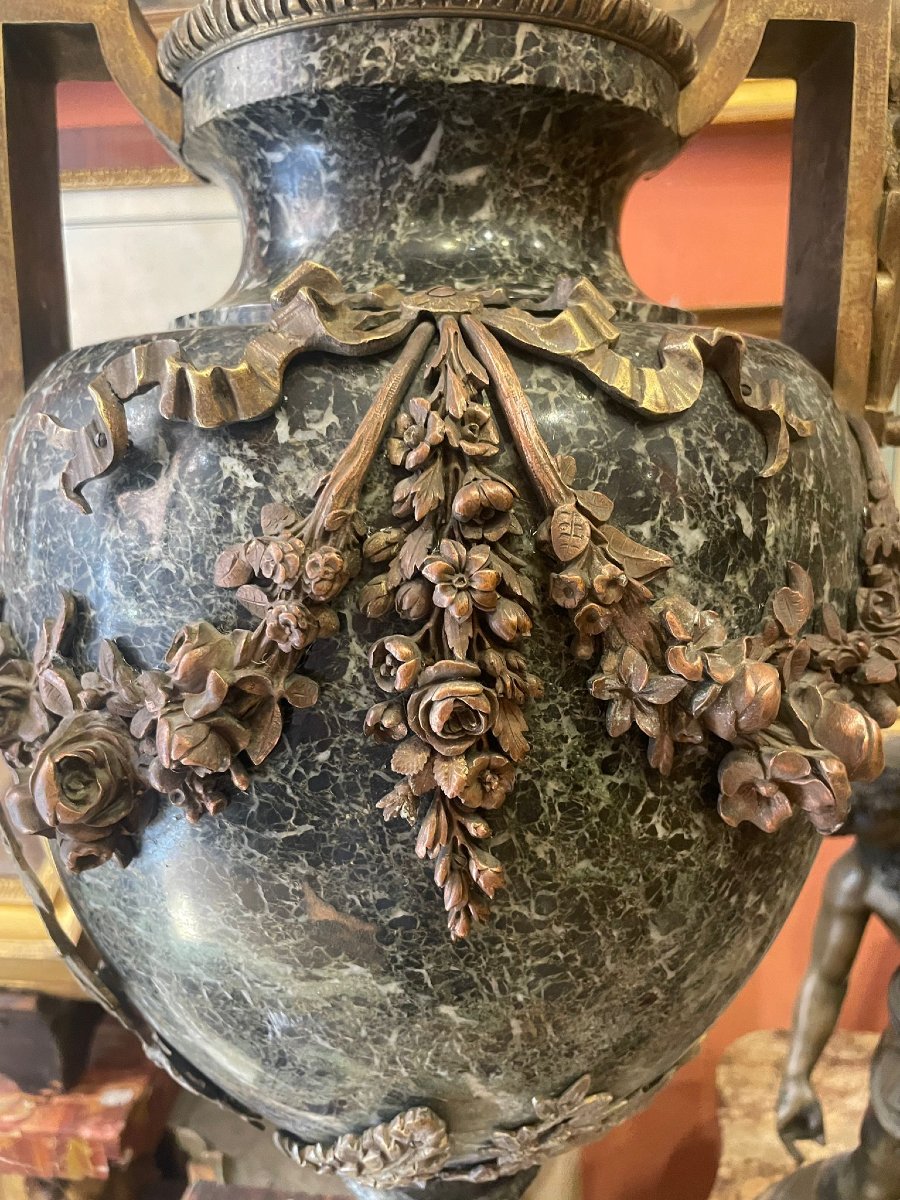Marble Vase With Bronze Inserts Depicting Floral Motifs And Cherubs, Italy-france-photo-2