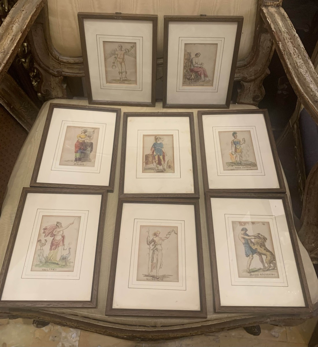 Felice Giani - 8 aquarelles figures allégoriques - XIXe  siècle Italie Grand Tour  