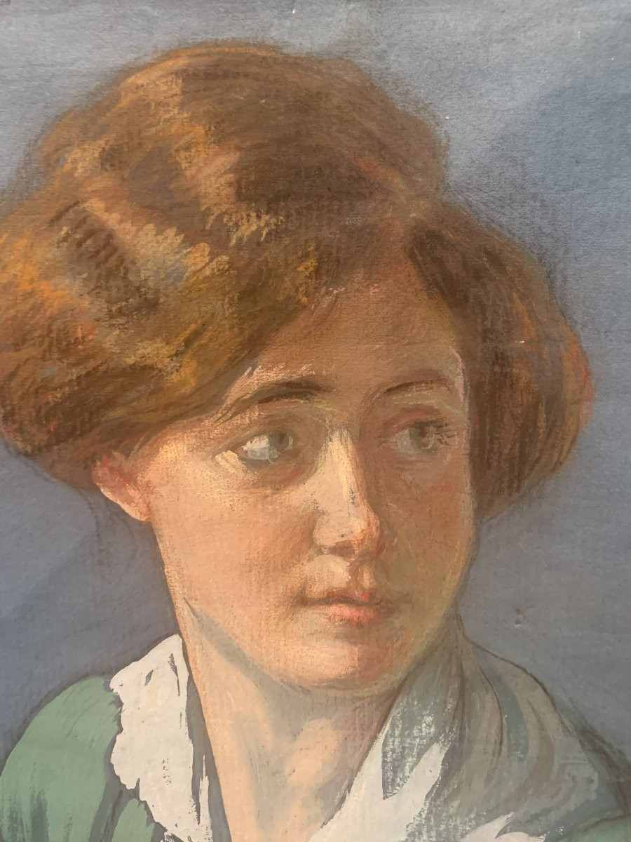 École européenne - Portrait de femme - 1918 - tempera Italie France -photo-3