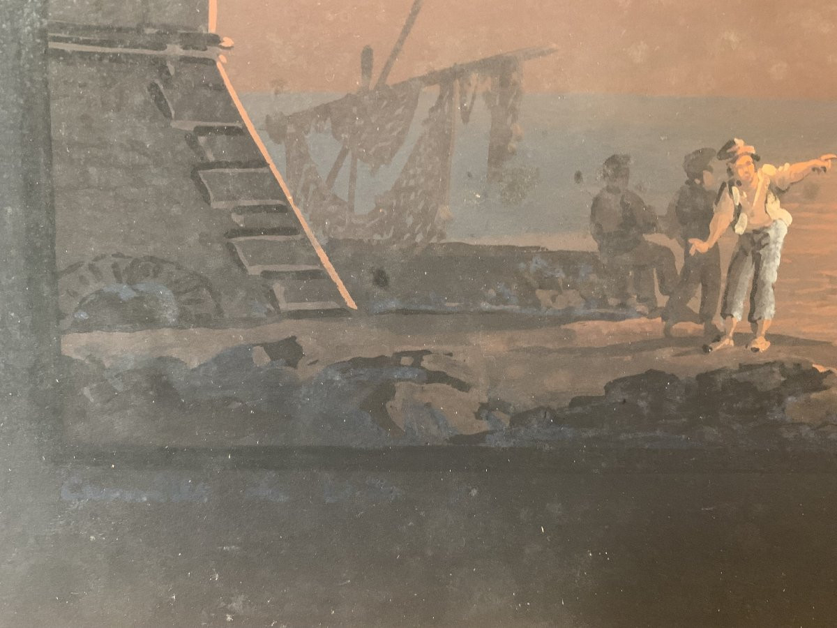 Camillo de Vito - Éruption du Vésuve de nuit - 1822 -Gouache signée-Naples Grand Tour Italie-photo-4