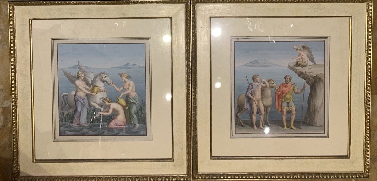 Ecole Napolitaine - 2 gouaches -Tombeau de Nasoni à Rome - Néoclassique 18ème s - Grand Tour