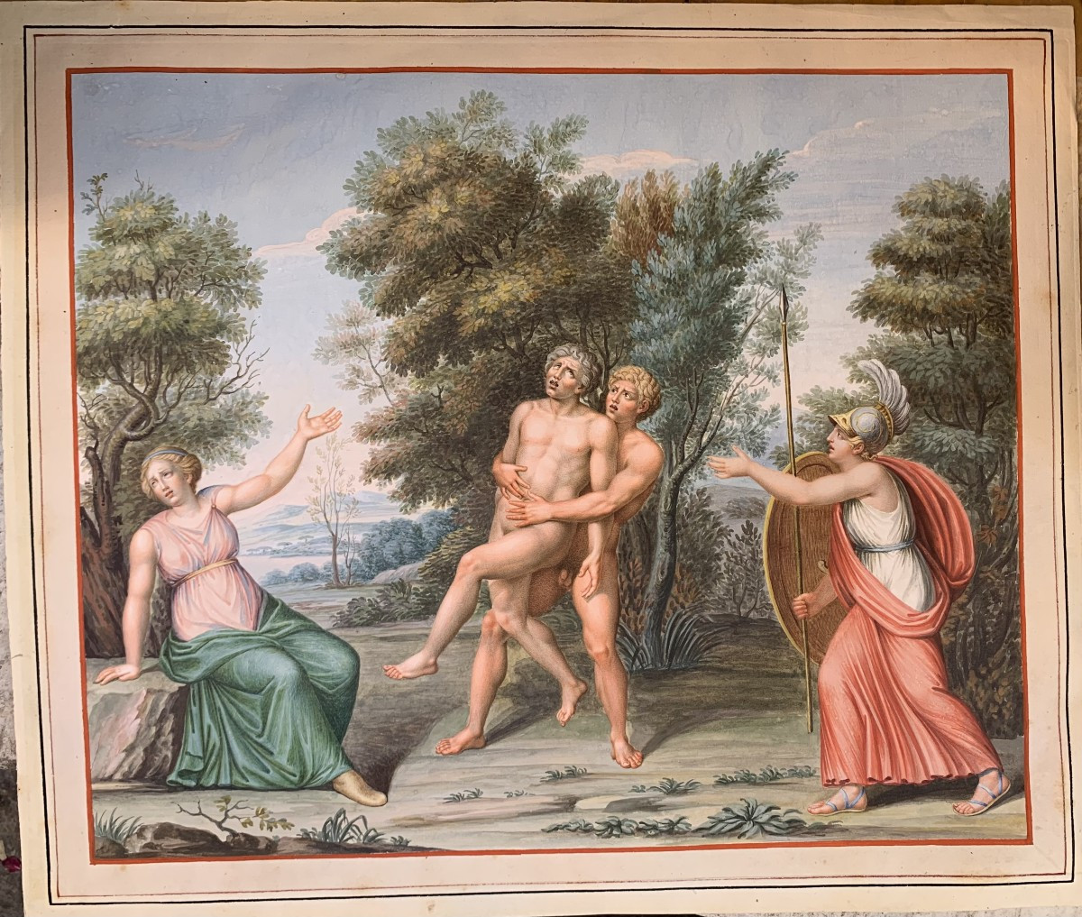 Ecole napolitaine - 2 gouaches - Tombeau des Nasoni à Rome - Néoclassique  XVIII s Grand Tour-photo-2