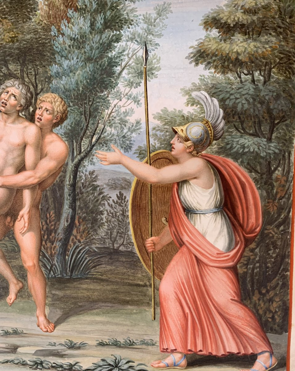 Ecole napolitaine - 2 gouaches - Tombeau des Nasoni à Rome - Néoclassique  XVIII s Grand Tour-photo-2