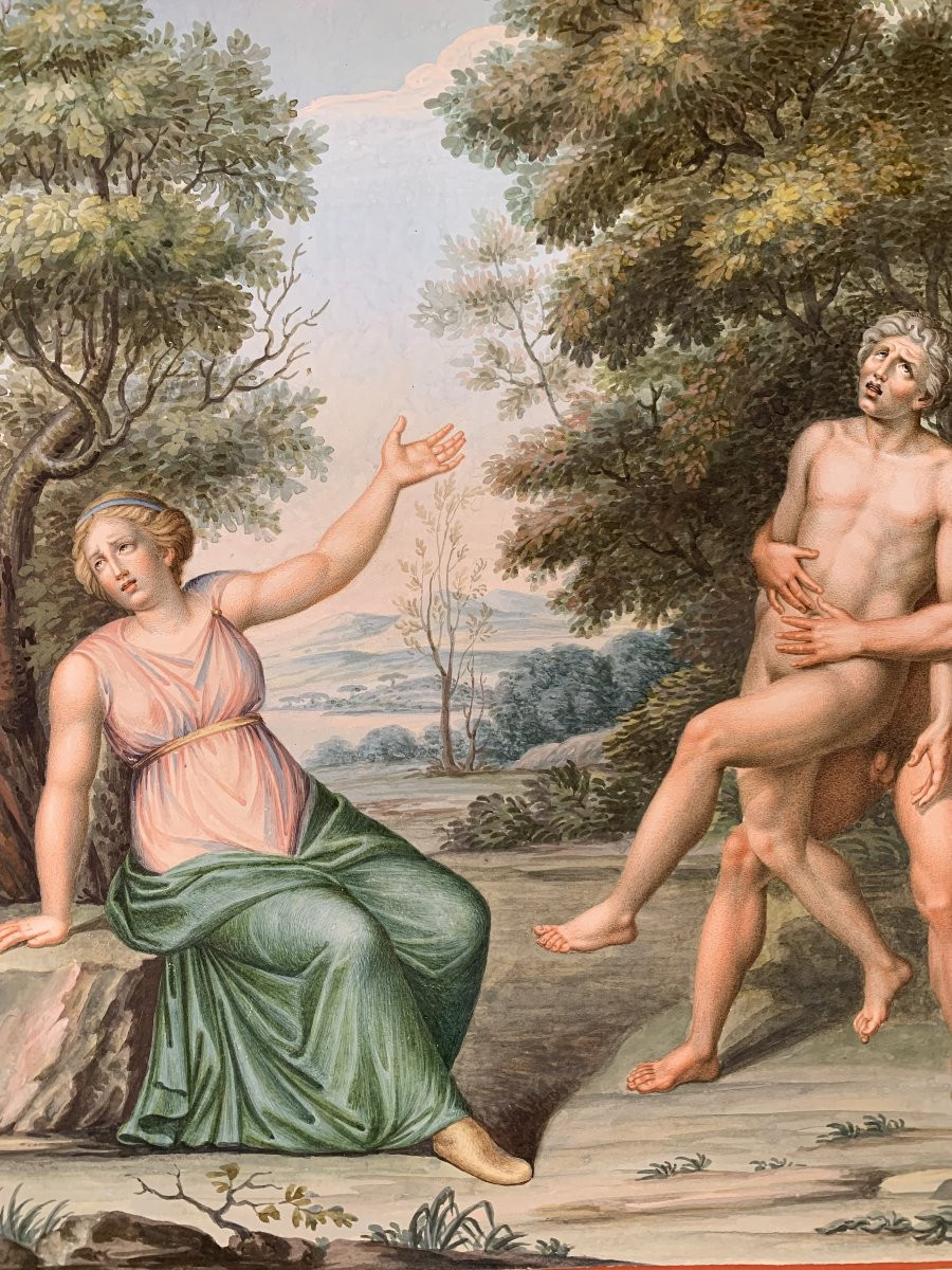 Ecole napolitaine - 2 gouaches - Tombeau des Nasoni à Rome - Néoclassique  XVIII s Grand Tour-photo-3