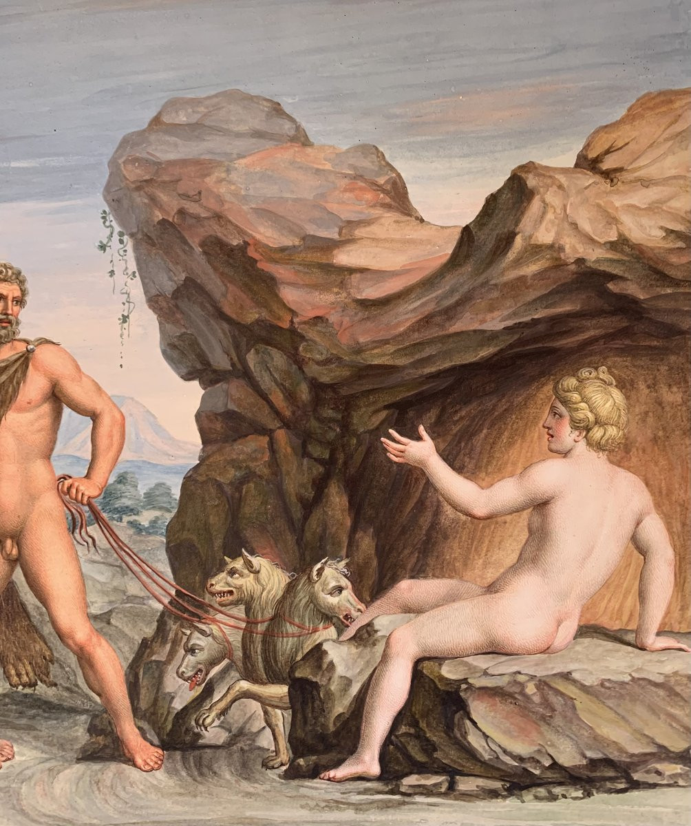 Ecole napolitaine - 2 gouaches - Tombeau des Nasoni à Rome - Néoclassique  XVIII s Grand Tour-photo-4