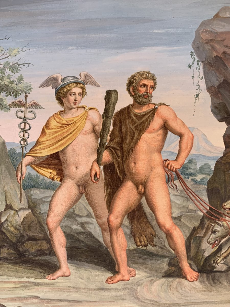 Ecole napolitaine - 2 gouaches - Tombeau des Nasoni à Rome - Néoclassique  XVIII s Grand Tour-photo-5