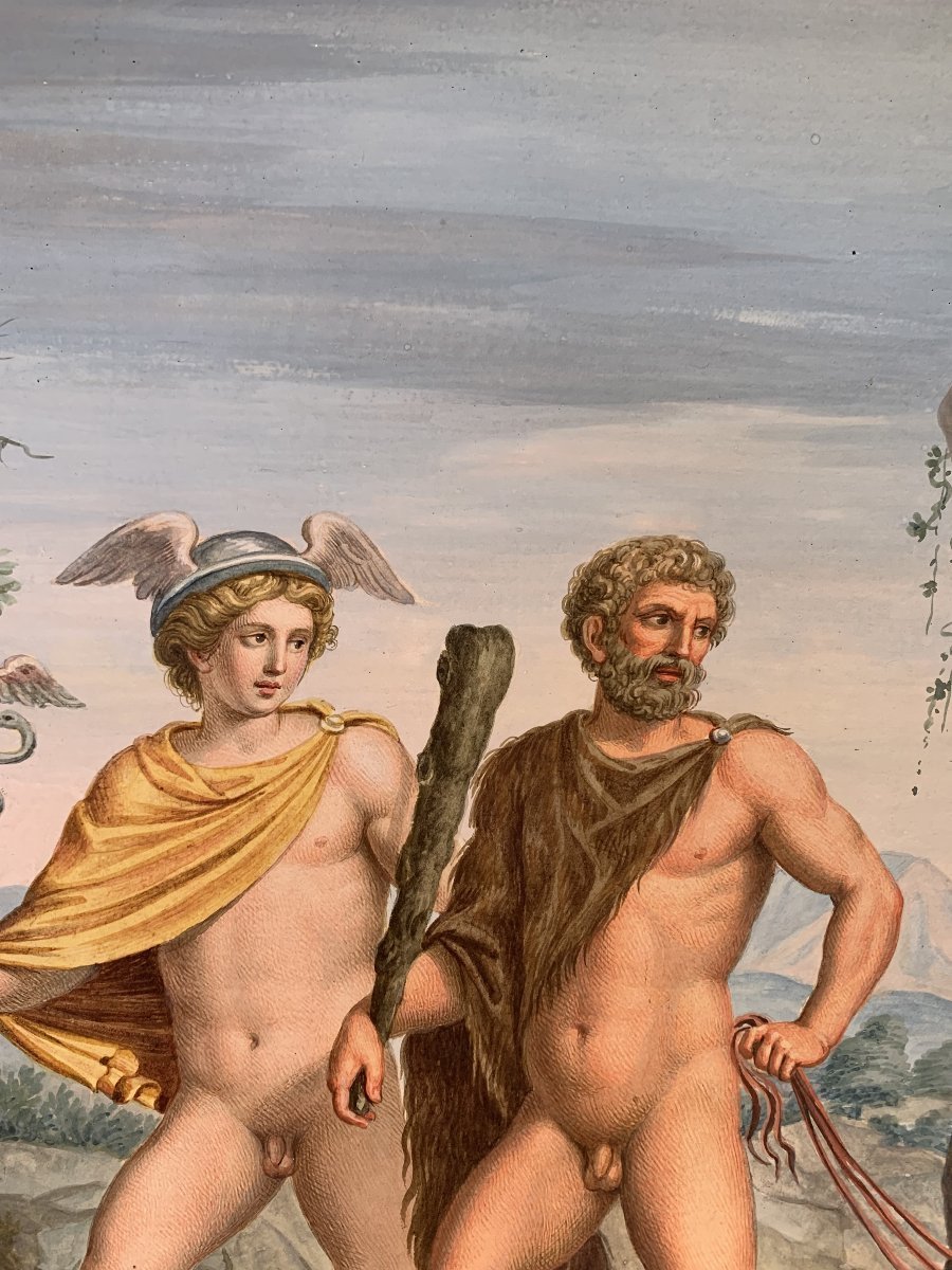 Ecole napolitaine - 2 gouaches - Tombeau des Nasoni à Rome - Néoclassique  XVIII s Grand Tour-photo-6