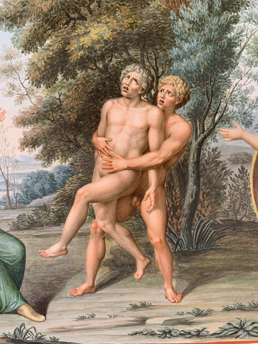 Ecole napolitaine - 2 gouaches - Tombeau des Nasoni à Rome - Néoclassique  XVIII s Grand Tour-photo-7