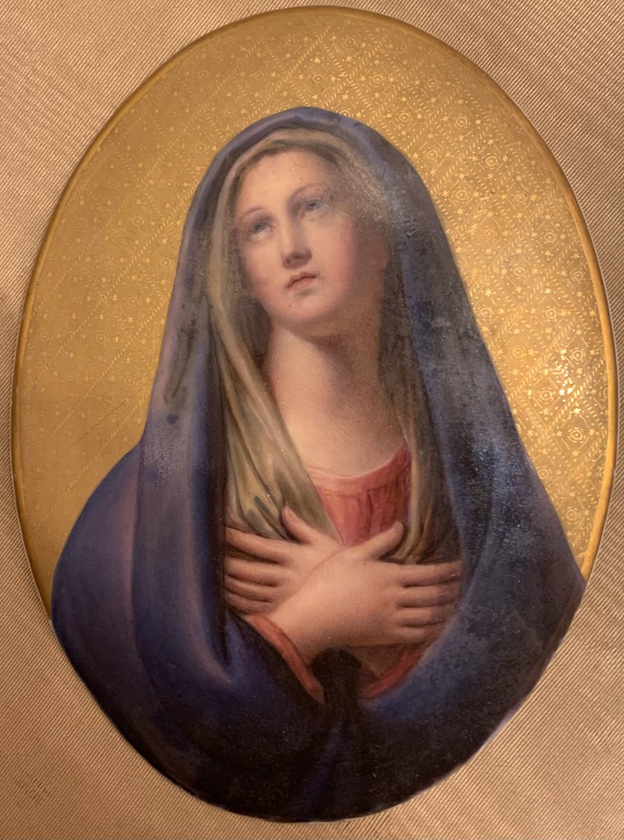 French School - Immaculate Conception - Ceramic, 19th Century. Frame - France Italy-photo-2