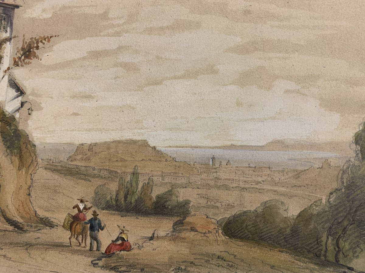 J.Andrè - Deux vues de Nice - France - vers 1850. Dessin et aquarelle. -photo-4
