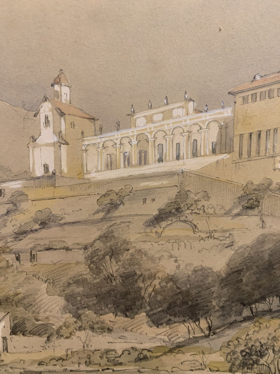 J.Andrè - Deux vues de Nice - France - vers 1850. Dessin et aquarelle. -photo-1