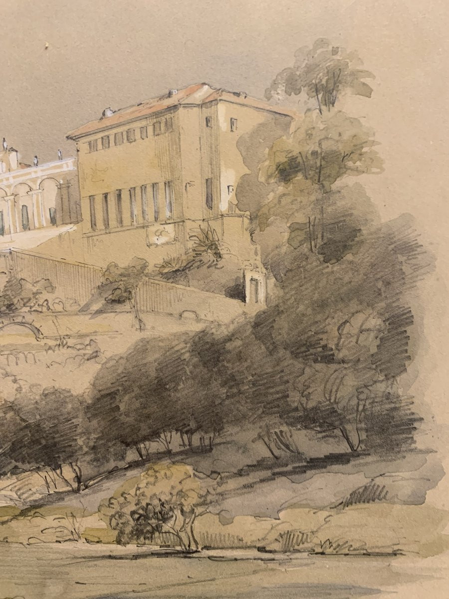 J.Andrè - Deux vues de Nice - France - vers 1850. Dessin et aquarelle. -photo-2