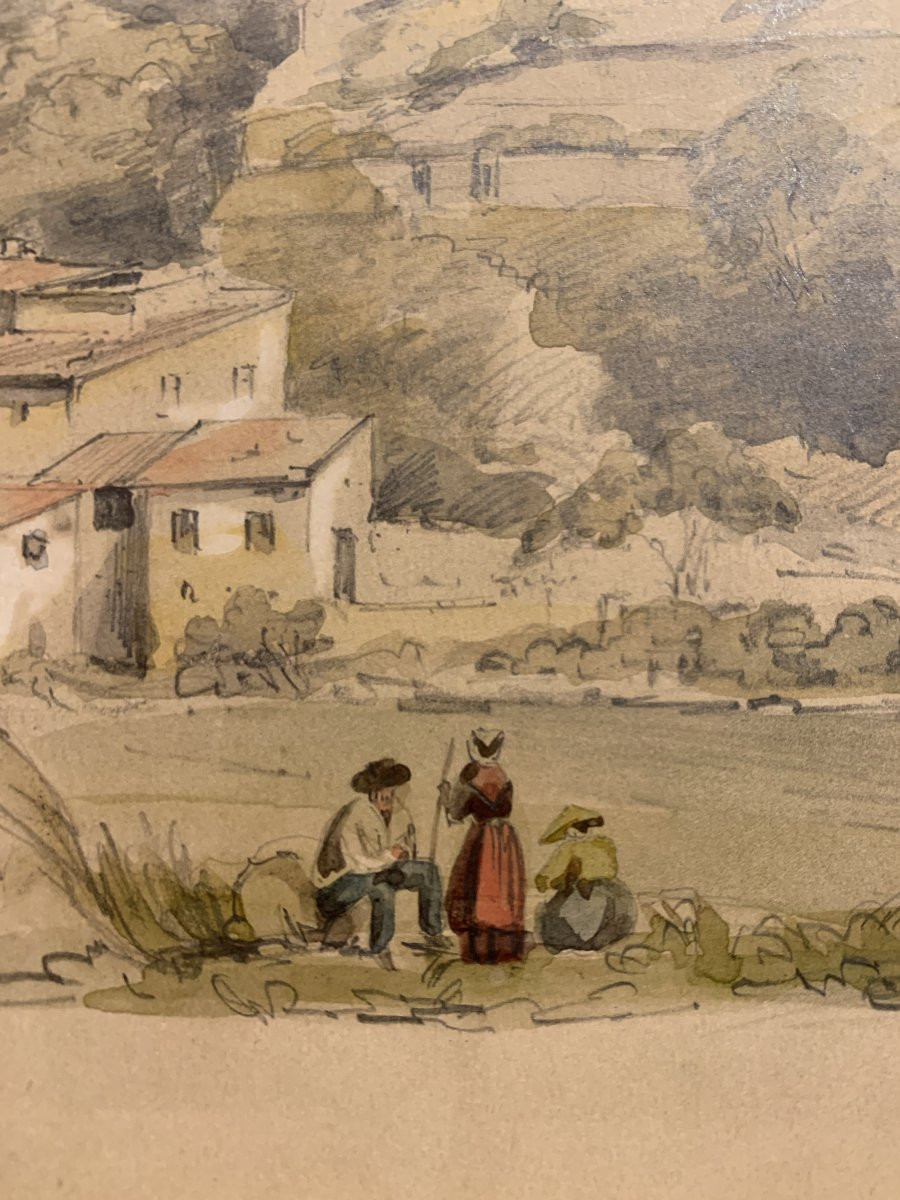 J.Andrè - Deux vues de Nice - France - vers 1850. Dessin et aquarelle. -photo-5