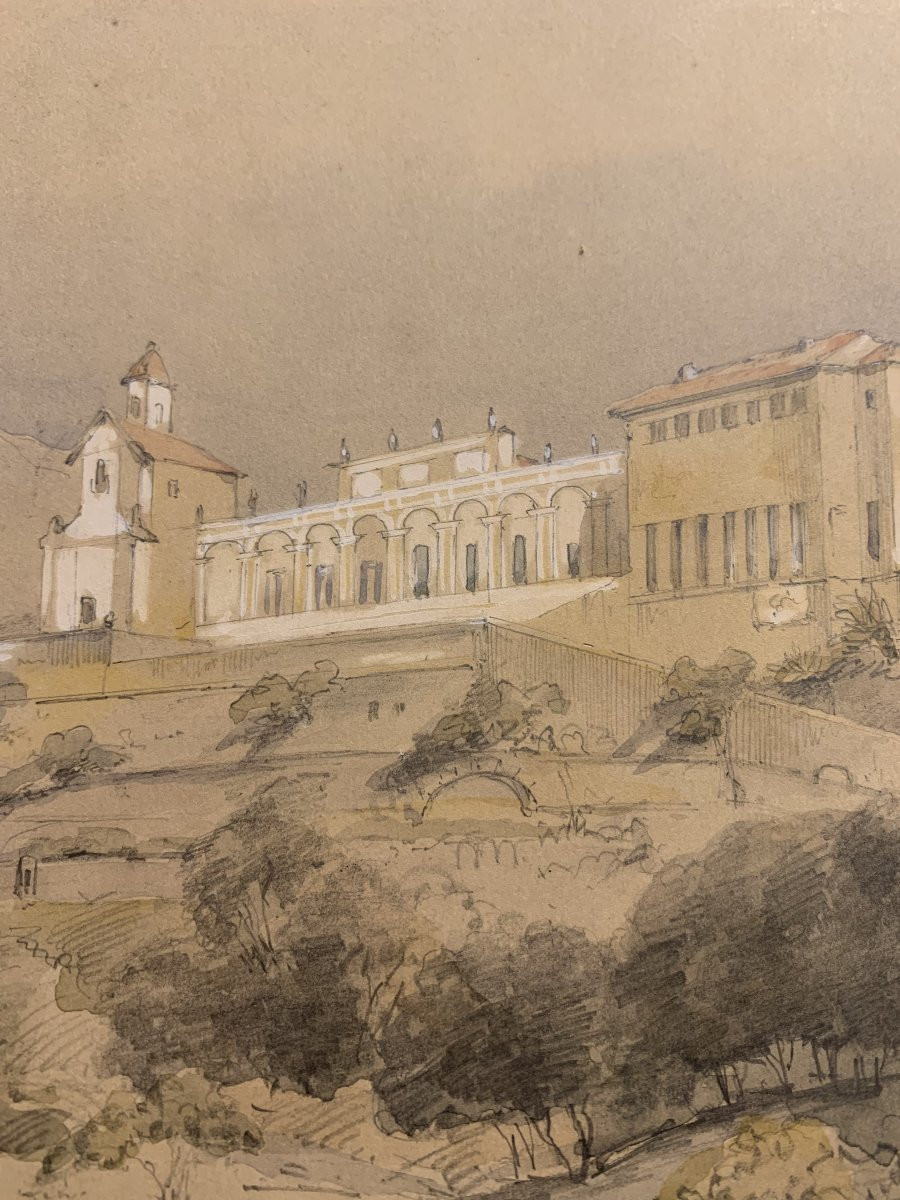 J.Andrè - Deux vues de Nice - France - vers 1850. Dessin et aquarelle. -photo-6