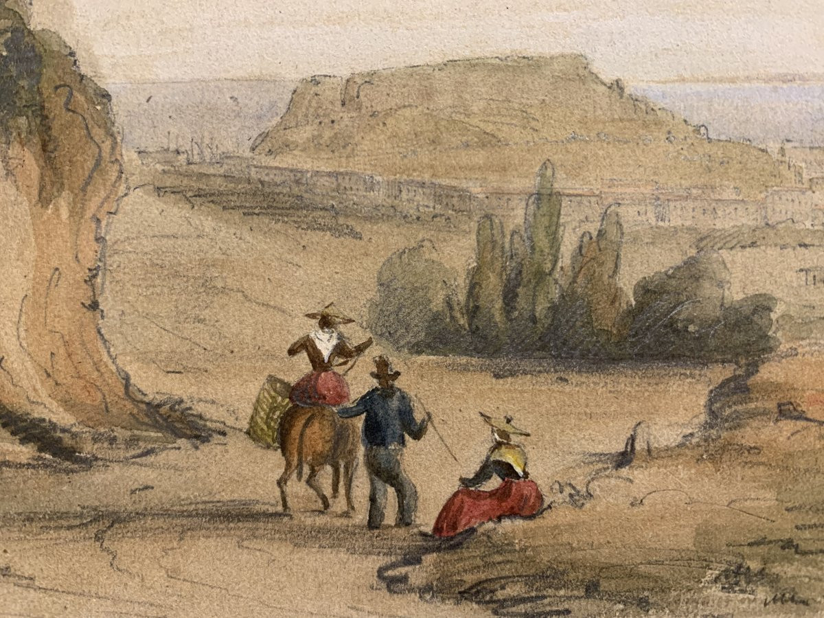 J.Andrè - Deux vues de Nice - France - vers 1850. Dessin et aquarelle. -photo-7