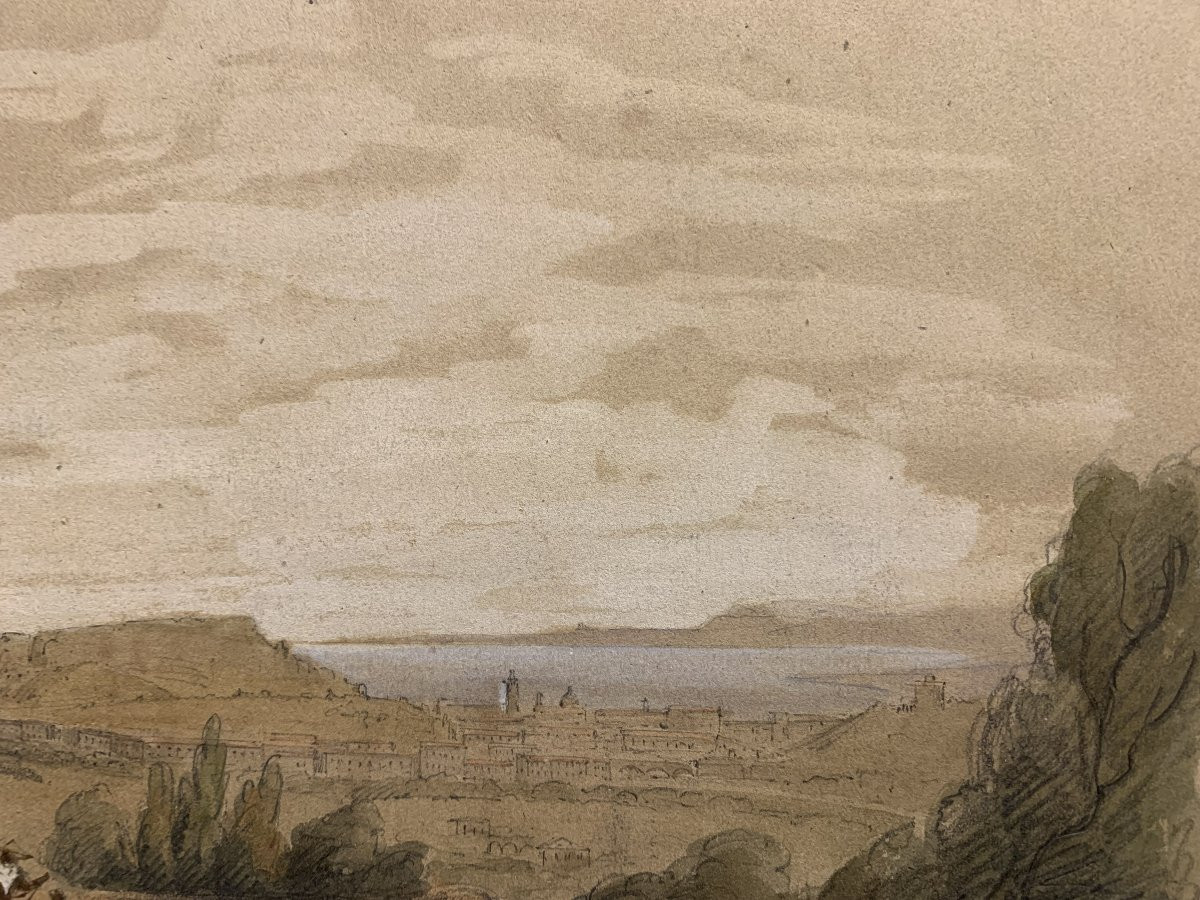 J.Andrè - Deux vues de Nice - France - vers 1850. Dessin et aquarelle. -photo-8