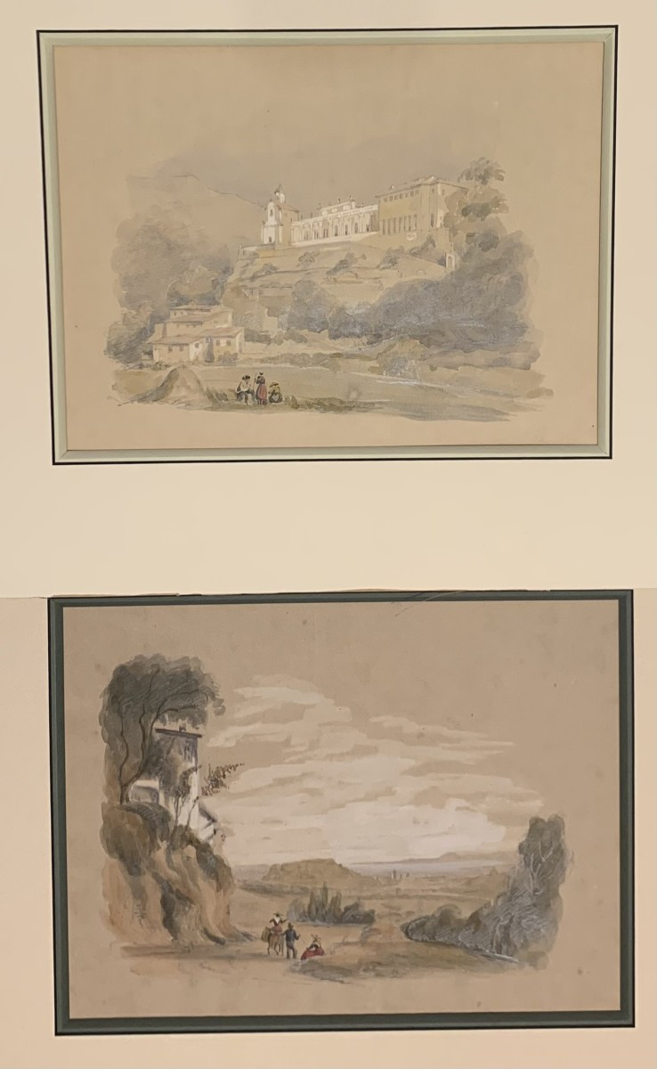 J.andrè - Two Views Of Nice - France - 1850 Ca. Drawing And Watercolor