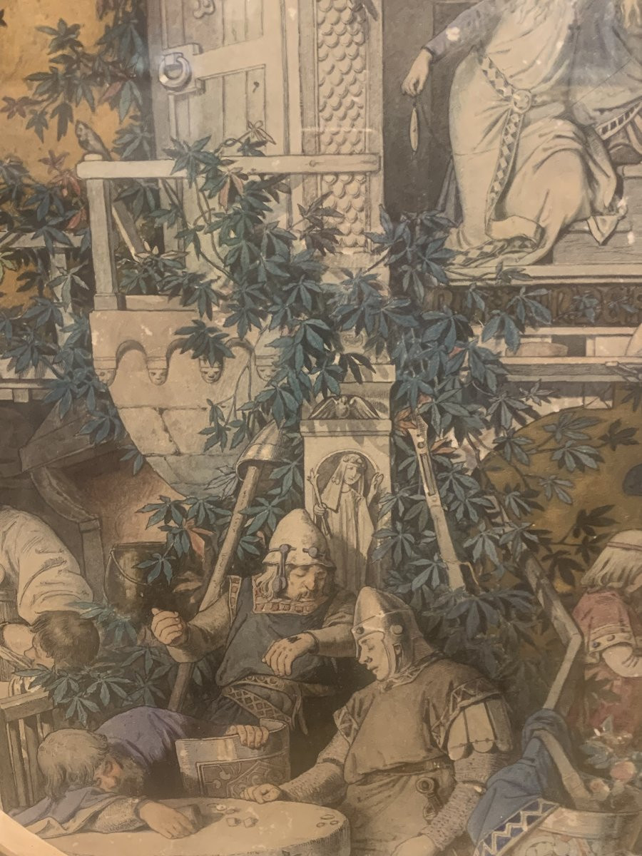 Carl Gehrts - Sleeping Beauty - 1876 Watercolor - Germany Dusserldorf - Hamburg Dornröschen-photo-1