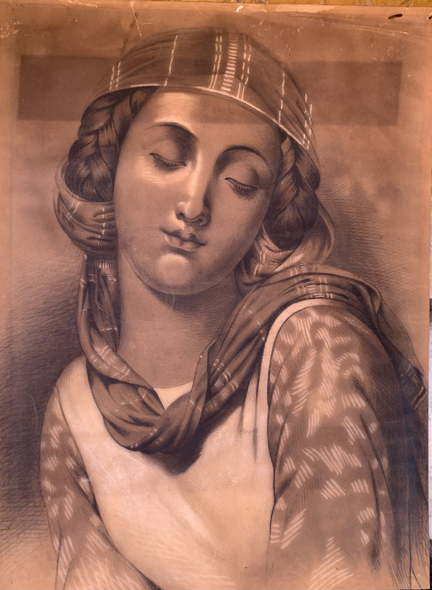 French School Oriental Woman -  Drawing - Anatolia - Turkey Ottoman Istanbul -photo-2