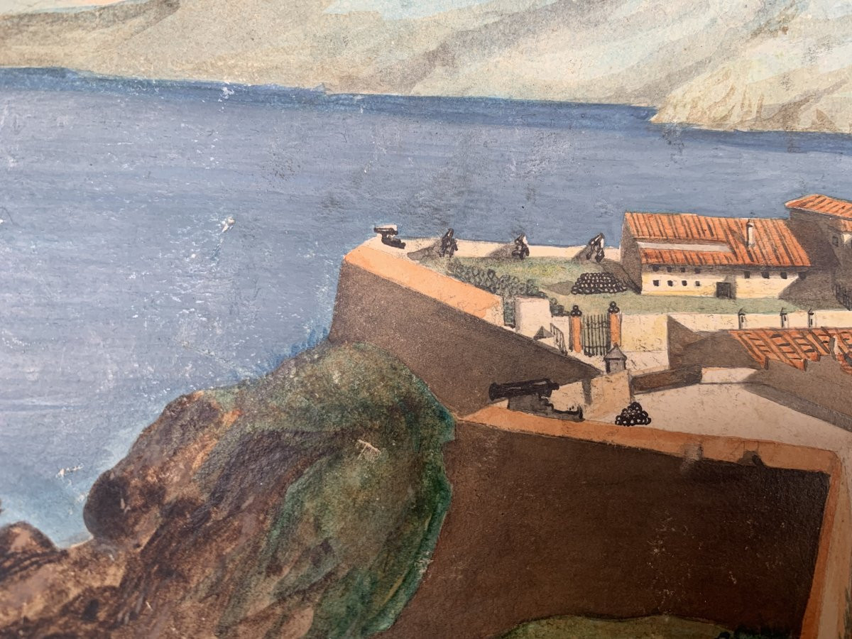 École italienne, palais habité par Napoléon, île d'Elbe - aquarelle, France, français-photo-4