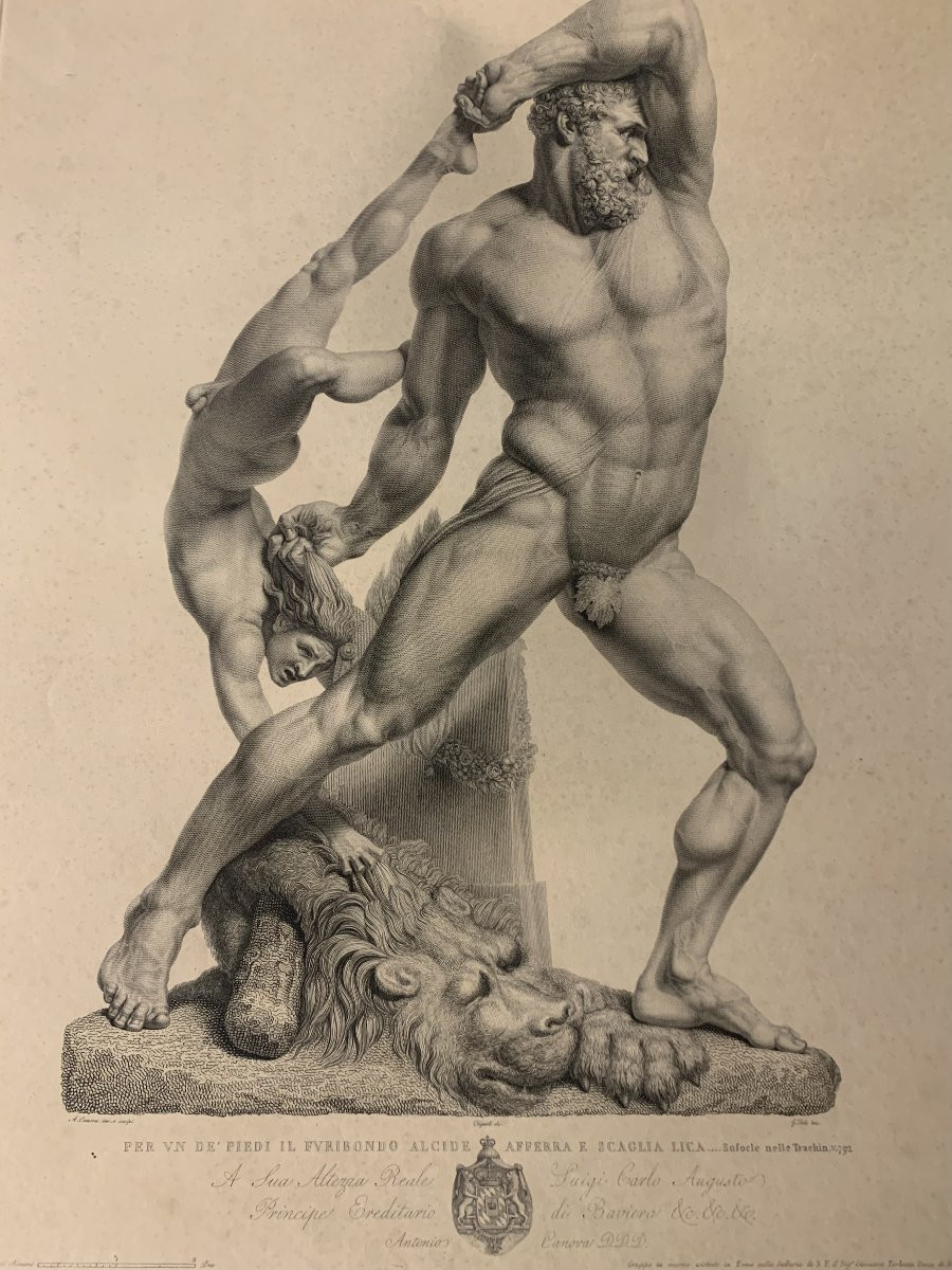 Canova - Hercule et Lichas - Graveur de Fontana - vers 1820  2 eaux-fortes de nus masculins-photo-4