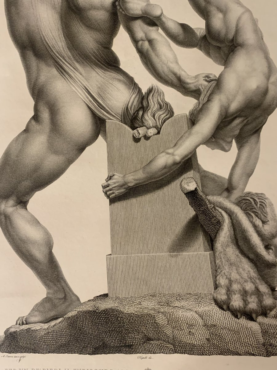 Canova - Hercule et Lichas - Graveur de Fontana - vers 1820  2 eaux-fortes de nus masculins-photo-3