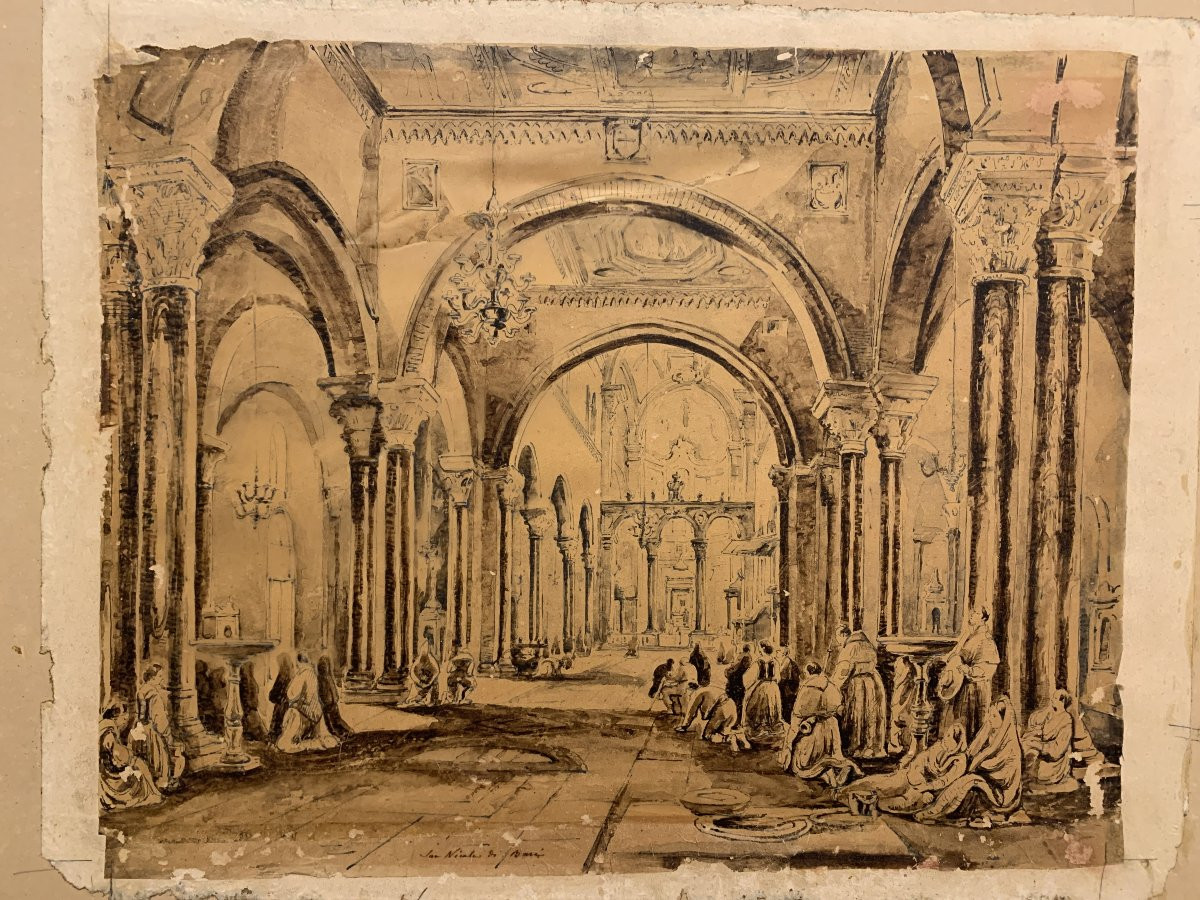 Achille Vianelli - Intérieur de Saint-Nicolas à Bari - Pouilles Italie Naples Grand Tour -photo-2