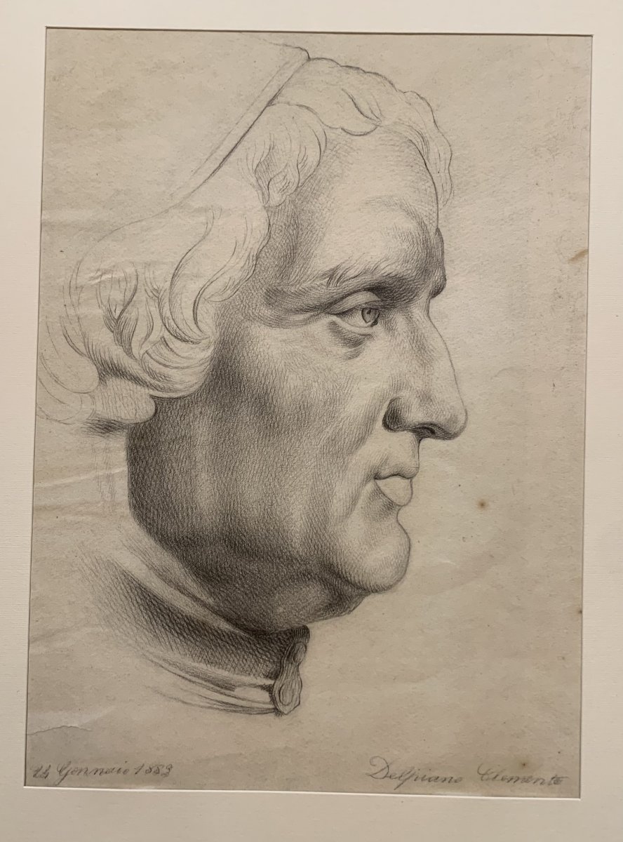 Clemente Delpiano - Two Drawings Of Male Portraits - 1883 - Male Portraits, Italy -photo-2