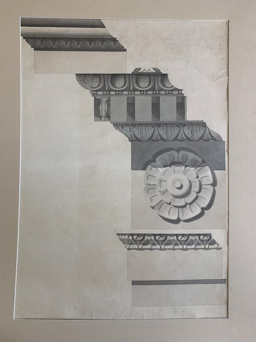 Study Of A Roman Pediment – Watercolor, Ca. 1830 – Architecture, Italy, Rome – Academy -photo-2