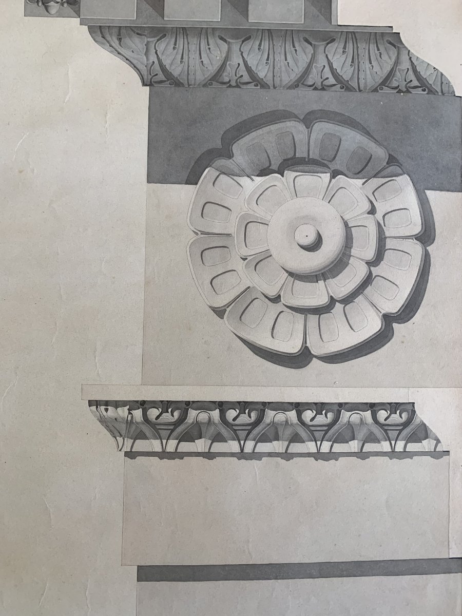Study Of A Roman Pediment – Watercolor, Ca. 1830 – Architecture, Italy, Rome – Academy -photo-3