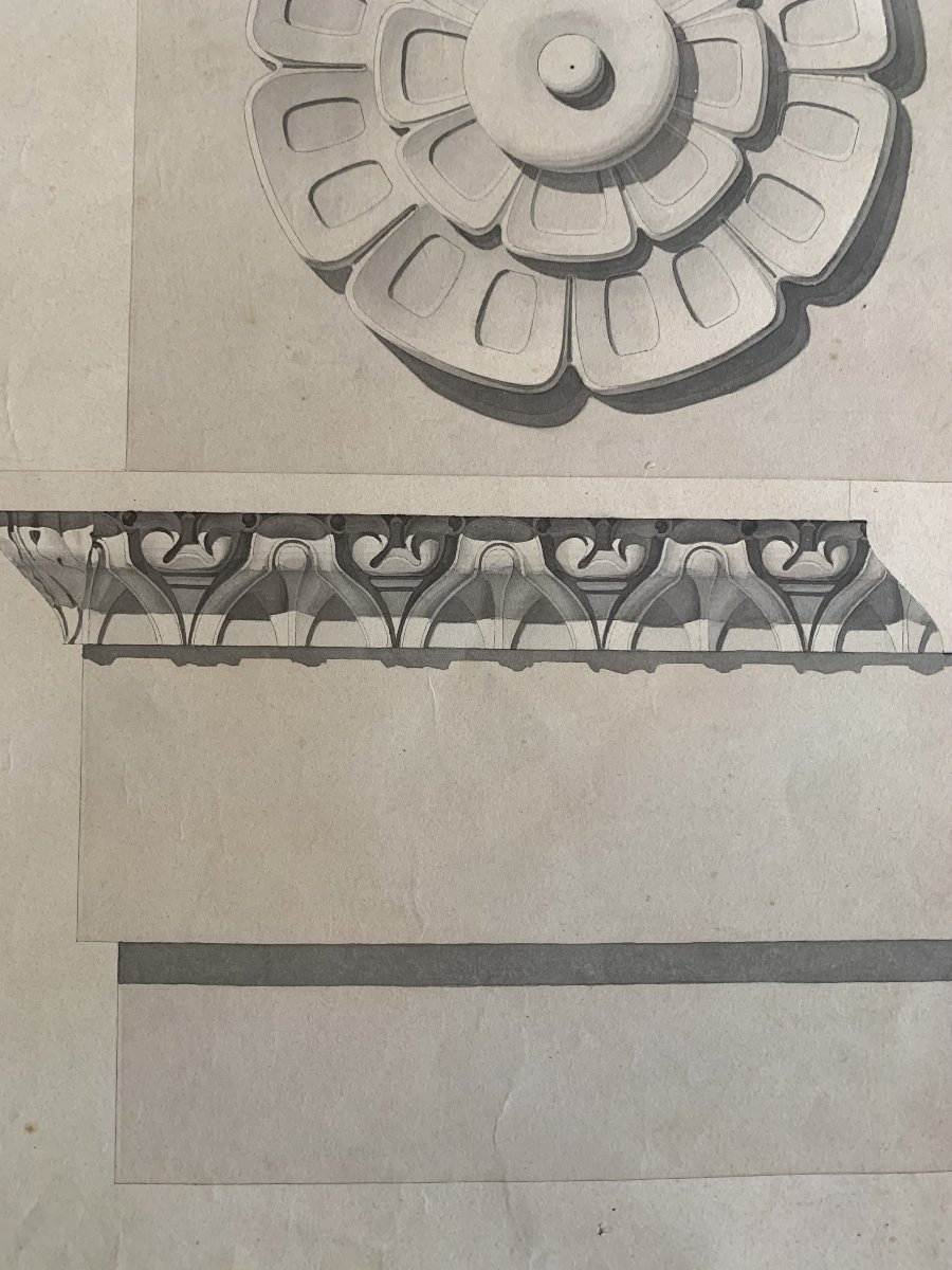 Study Of A Roman Pediment – Watercolor, Ca. 1830 – Architecture, Italy, Rome – Academy -photo-2