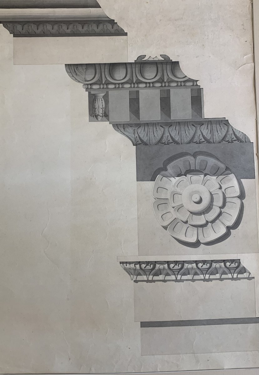 Study Of A Roman Pediment – Watercolor, Ca. 1830 – Architecture, Italy, Rome – Academy 