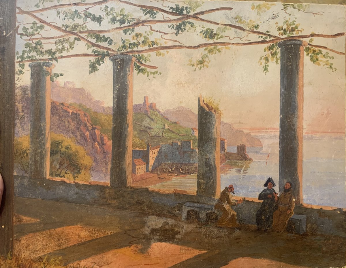 Russian Painter - Amalfi - C. 1840, Oil On Paper - Salerno, Naples, Grand Tour