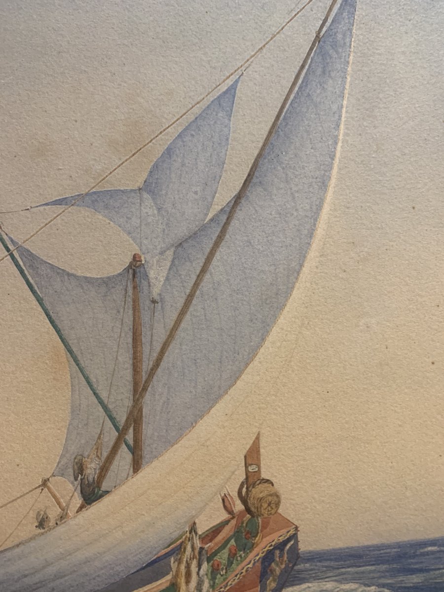 Brownlow D. Knox - Bateau maltais - Malte - Aquarelle 1871 Angleterre Valletta-photo-3