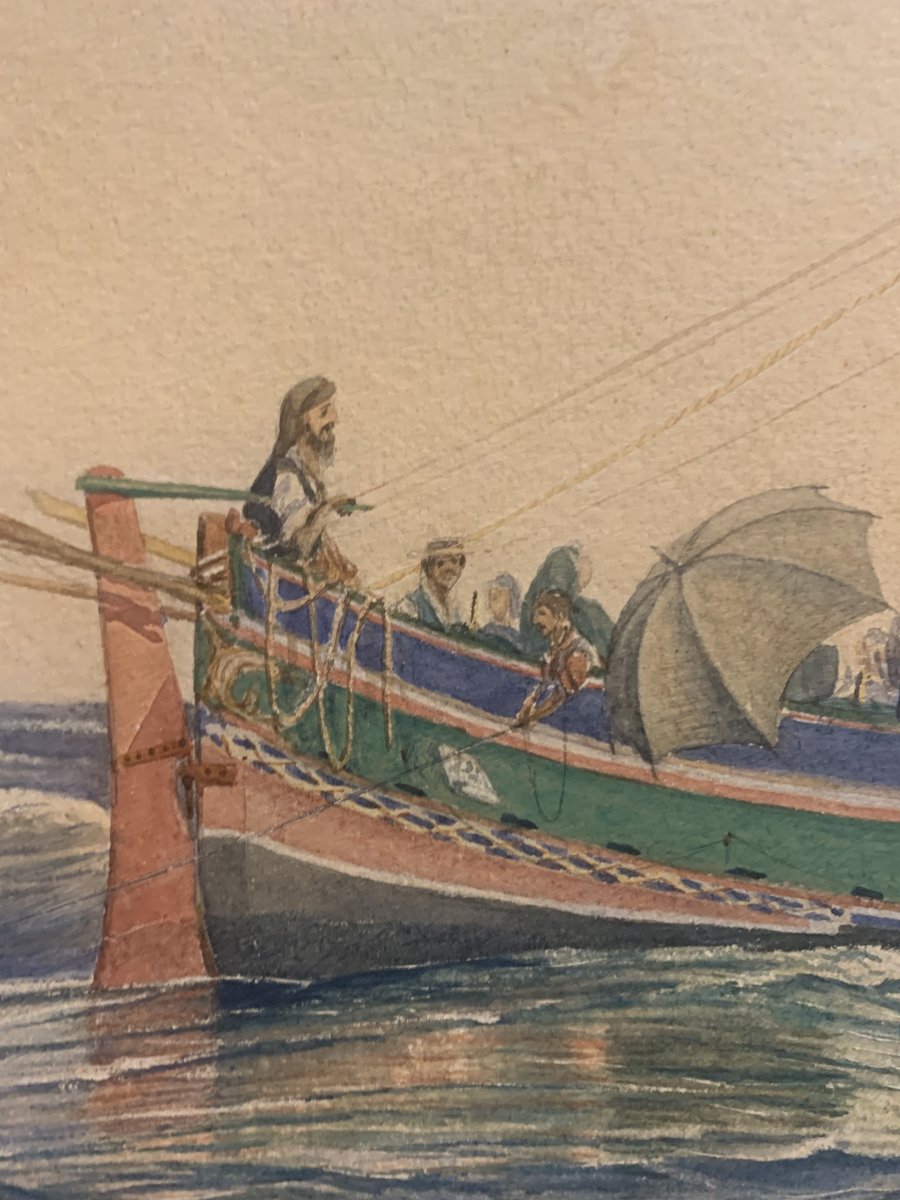 Brownlow D. Knox - Bateau maltais - Malte - Aquarelle 1871 Angleterre Valletta-photo-1