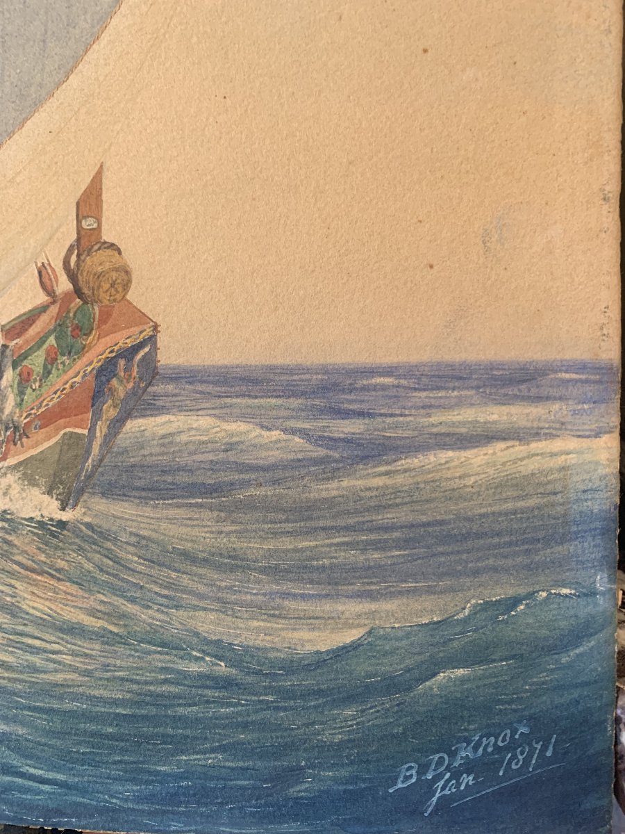 Brownlow D. Knox - Bateau maltais - Malte - Aquarelle 1871 Angleterre Valletta-photo-2