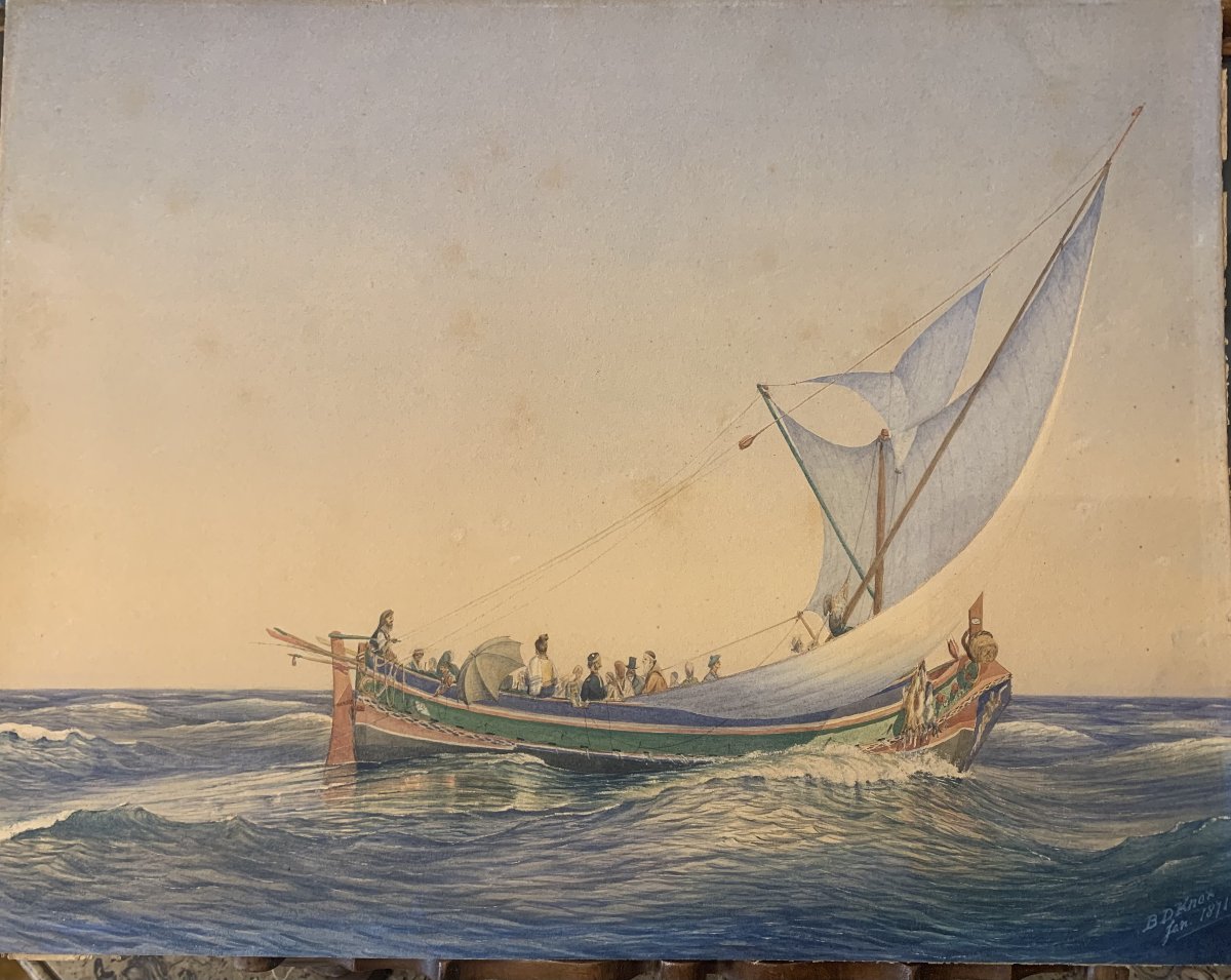 Brownlow D. Knox - Bateau maltais - Malte - Aquarelle 1871 Angleterre Valletta-photo-4