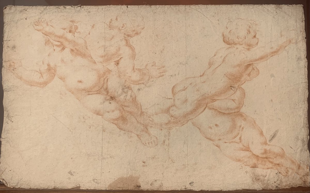 Italian School - Putti - Pair Of Red Chalk Drawings - Late 17th Century - Italy  -academy--photo-3